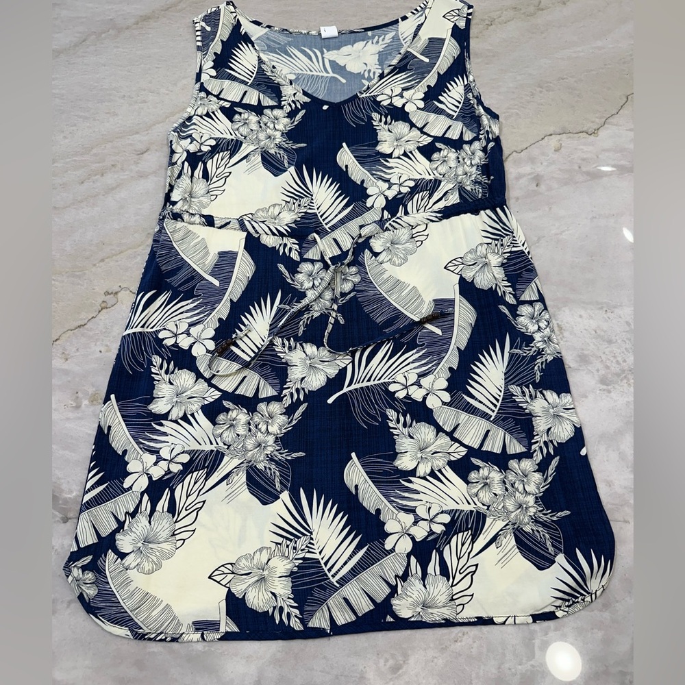 Palmwave Hawaii Rayon Tropical Dress - Navy & Cream